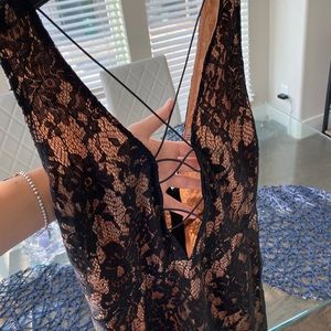 Deep V lace up cocktail dress